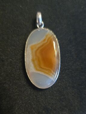 Sterling Silver Natural Agate Gemstone Oval Pendant Charm